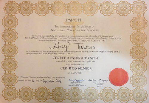 certified conversational hypnotist certificate